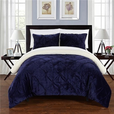 Chic Home Chic Home CS5117-BIB-US Enzo Pinch Pleated Ruffled & Pin Tuck Sherpa Lined Bed in a Bag Comforter Set with Sheets - White & Navy - King - 7 Piece CS5117-BIB-US